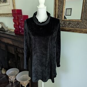 Pure J.Jill Women's Small Black Velvet Velour Turtleneck Tunic Top Long Sleeve